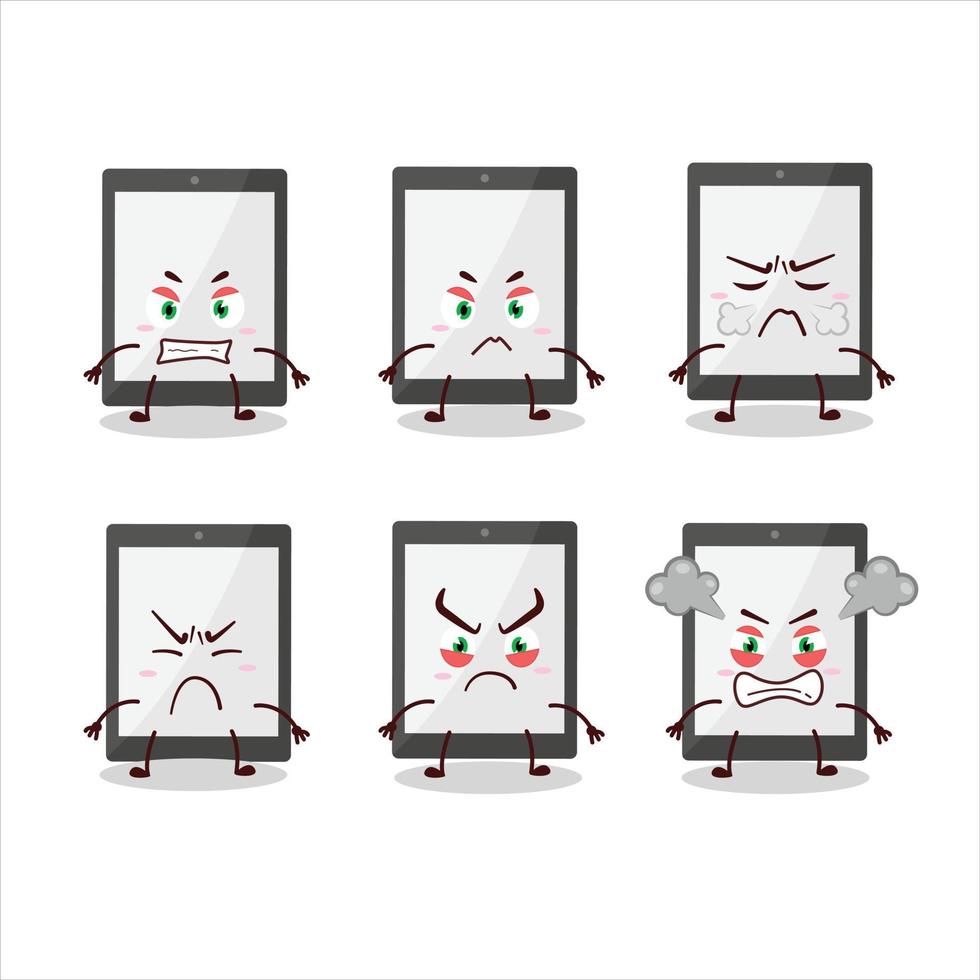 Tablet cartoon character with various angry expressions vector