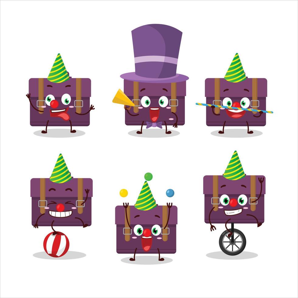 Cartoon character of purple suitcase with various circus shows vector