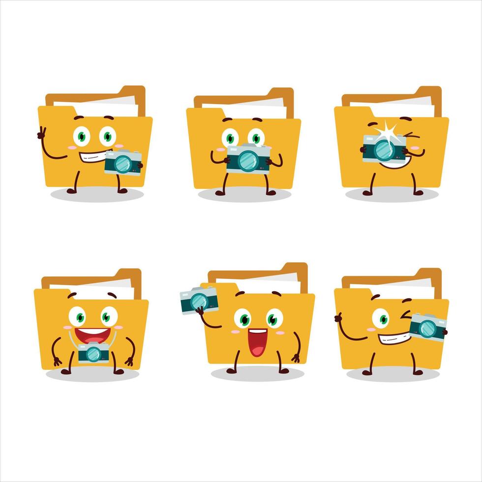 Photographer profession emoticon with file folder a cartoon character vector