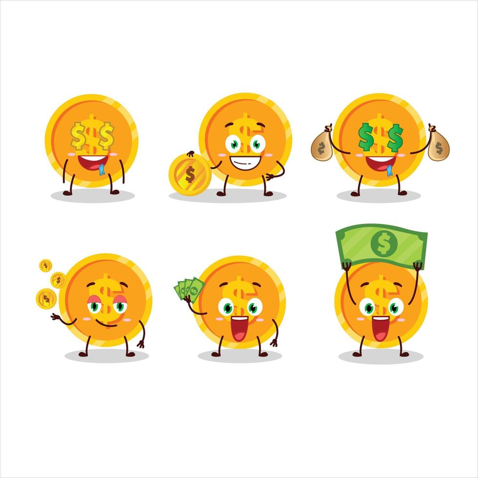 moneda dibujos animados personaje con linda emoticon traer dinero vector