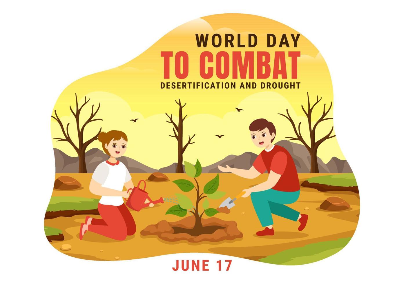 World Day to Combat Desertification and Drought Vector Illustration with Turning the Desert Into Fertile Land and Pastures in Hand Drawn Illustration