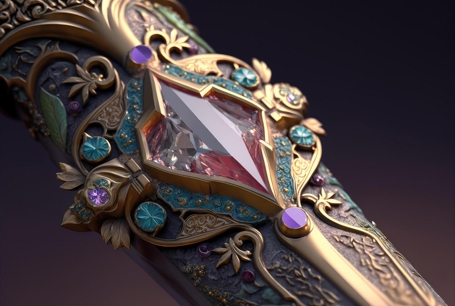 Sword hilt with gems closeup. photo