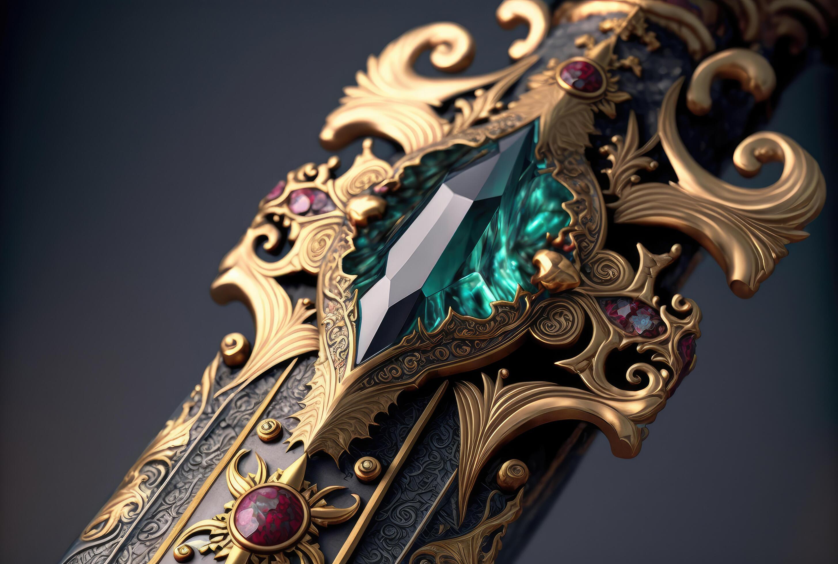 Sword hilt with gems closeup. 22799879 Stock Photo at Vecteezy