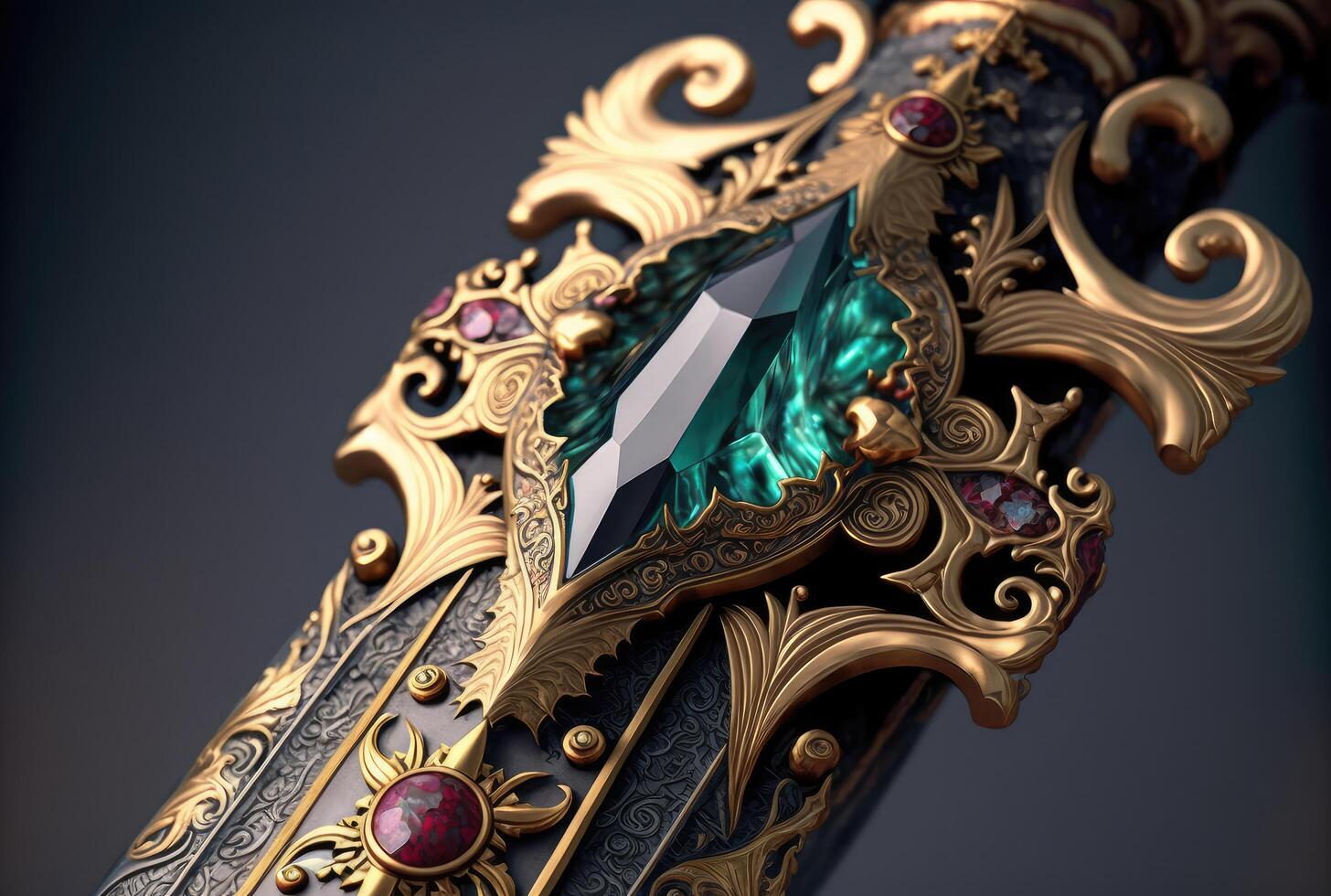 Sword hilt with gems closeup. photo