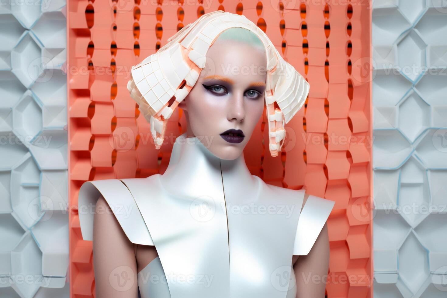 model in futuristic clothes and accessories photo