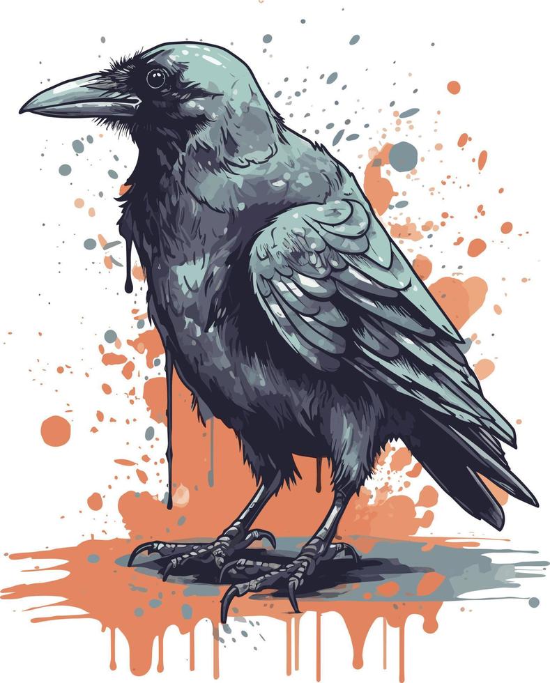 cuervo mascota cepillado estilo ilustración vector