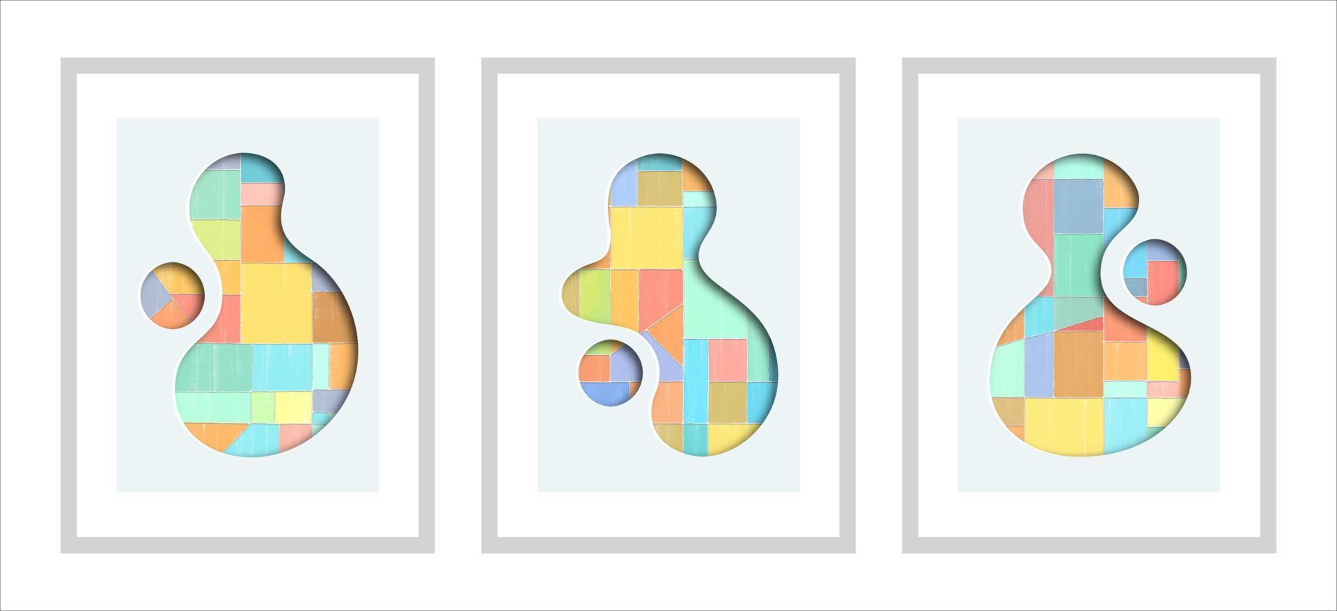 Set of Abstract Hand Painted Illustrations for Postcard, Wall Art, Brochure Cover Design. Modern Abstract Painting Artwork. Vector with oil painting pastel color texture in freeform.