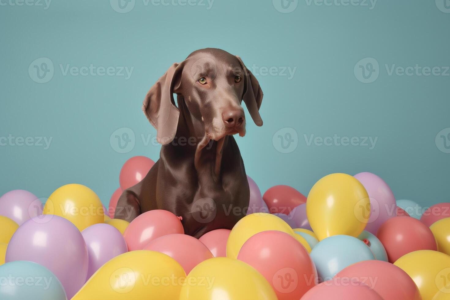 ai generado Weimaraner perro con globos foto