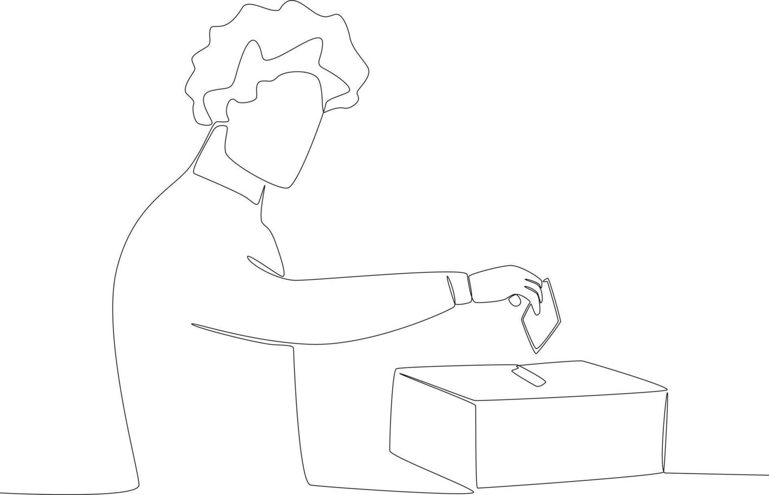 A man with curls will enter his voting results into the ballot box vector
