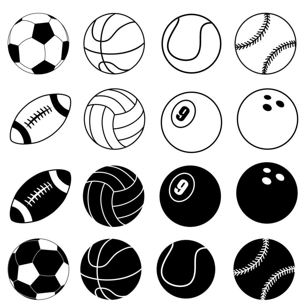 pelota icono vector colocar. fútbol americano pelota ilustración firmar recopilación. deporte pelota símbolo.