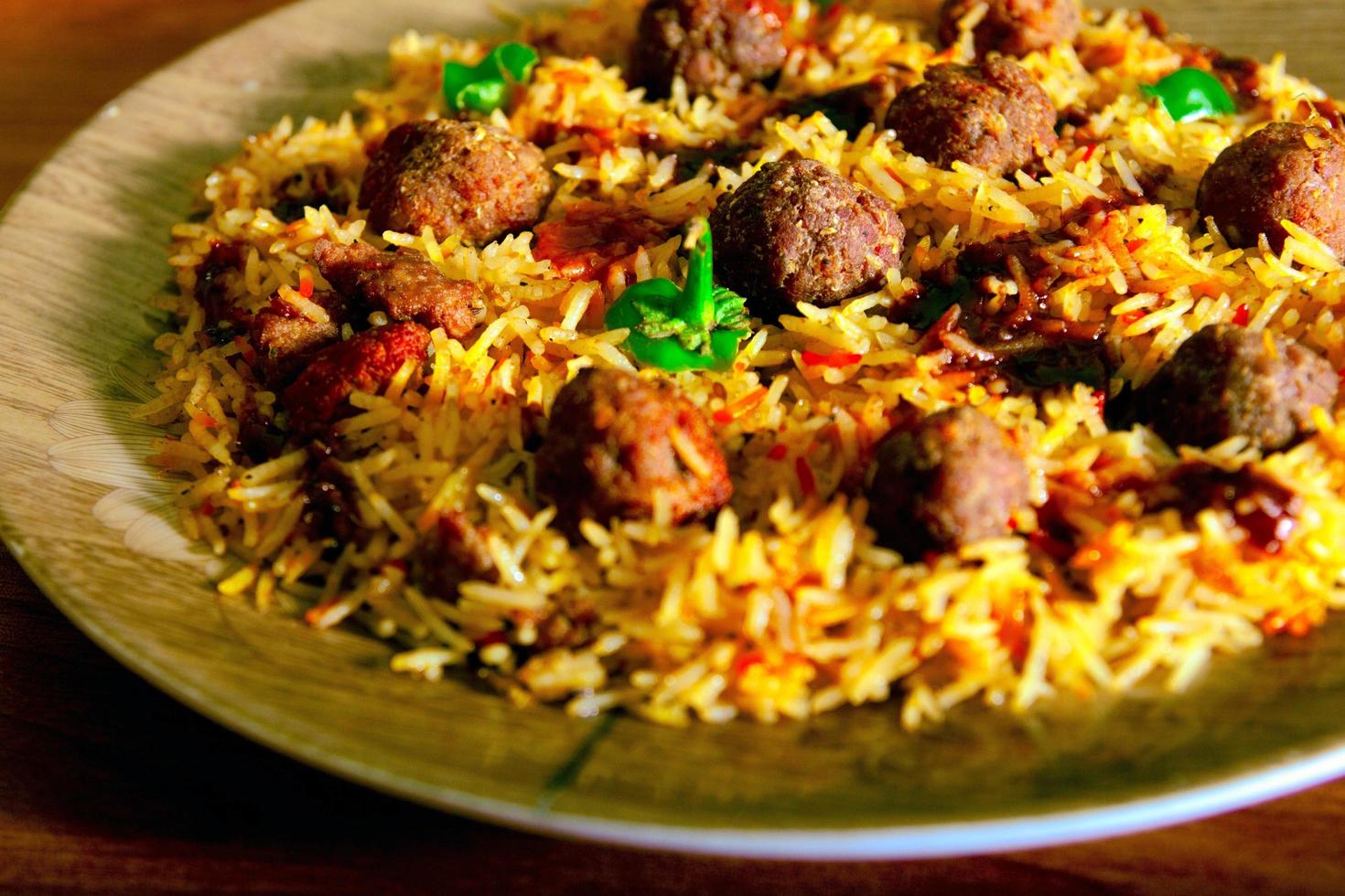 Meat Vegetable cooked rice photo