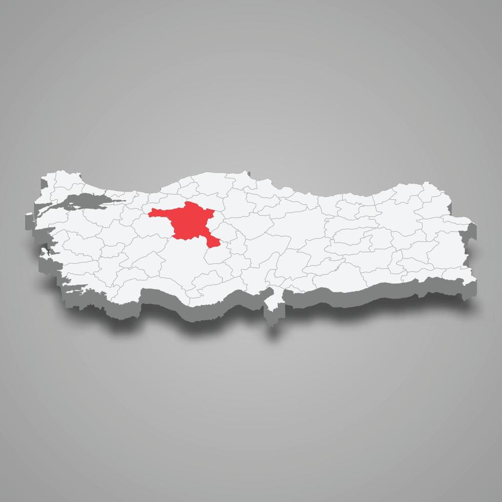 Ankara region location within Turkey 3d map vector