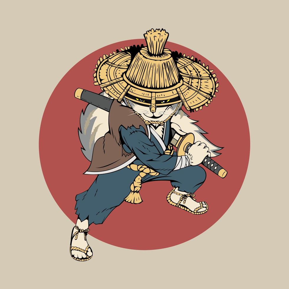 Ronin Puss or Ronin Neko vector illustration