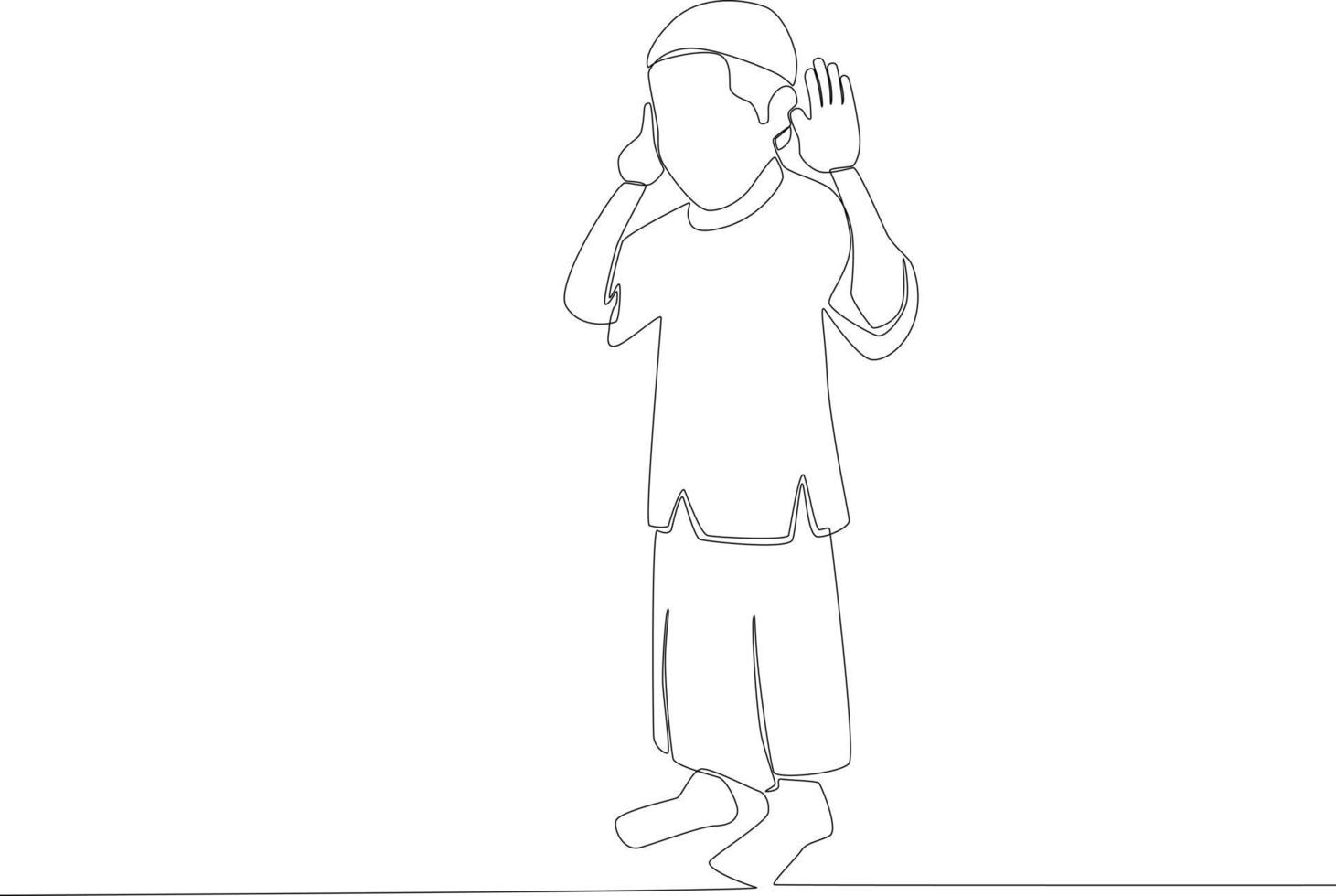 A boy raises his hand doing an opening laudation of prayer gesture vector