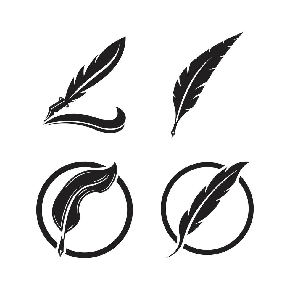 Feather quill design icon and logo illustration vector