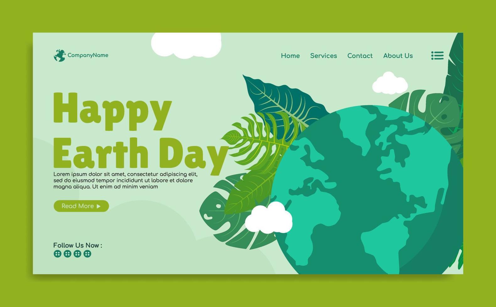 World earth Day Landing page template design vector