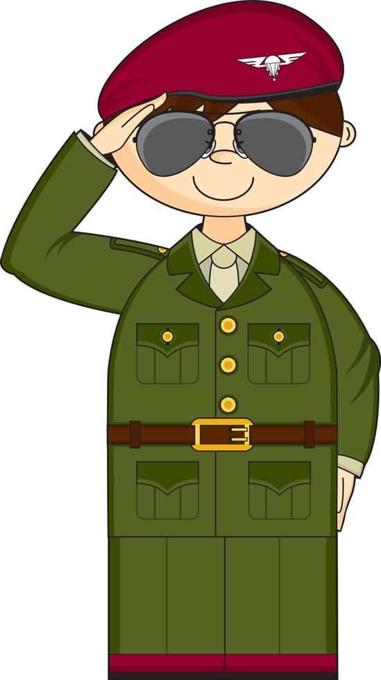 Cartoon Saluting Army Soldier in Sunglasses Military History Illustration vector