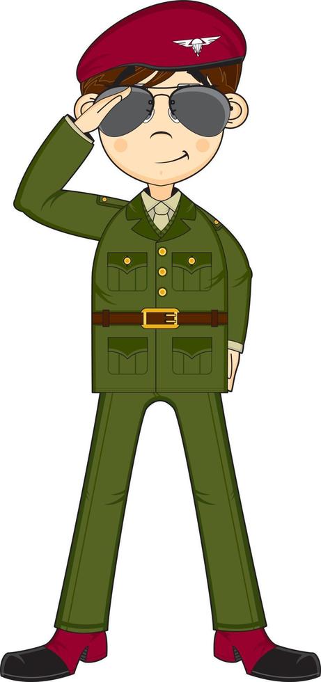 Cartoon Saluting Army Soldier in Sunglasses Military History Illustration vector