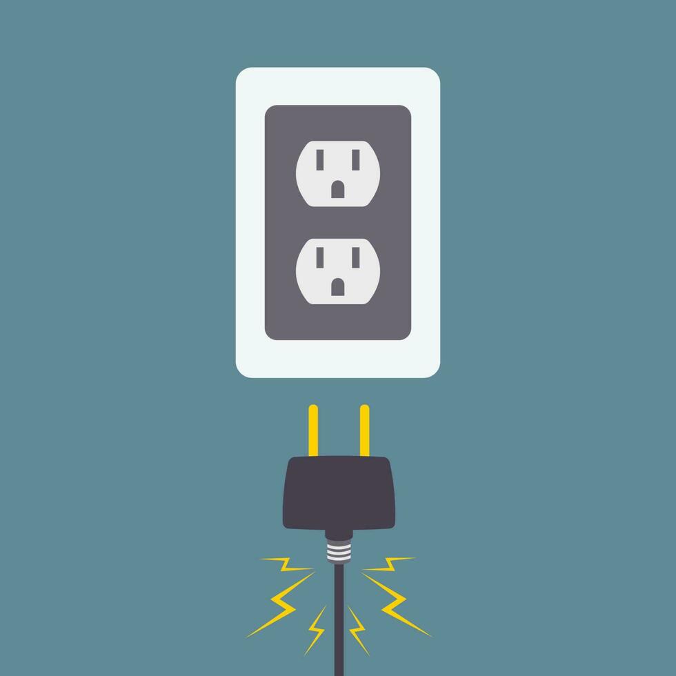 Plugging into a wall electrical outlet socket vector illustration graphic background