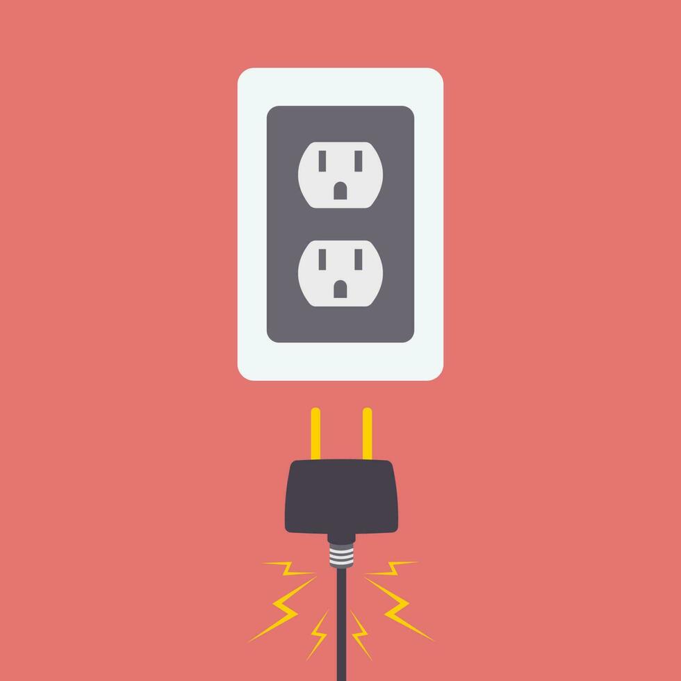 Plugging into a wall electrical outlet socket vector illustration graphic background