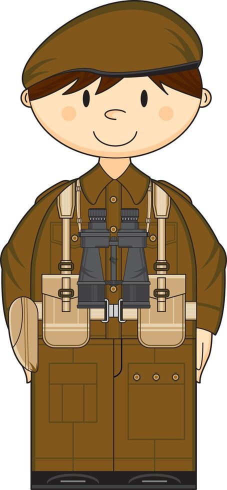 Cartoon British Army Soldier with Binoculars Military History Illustration vector