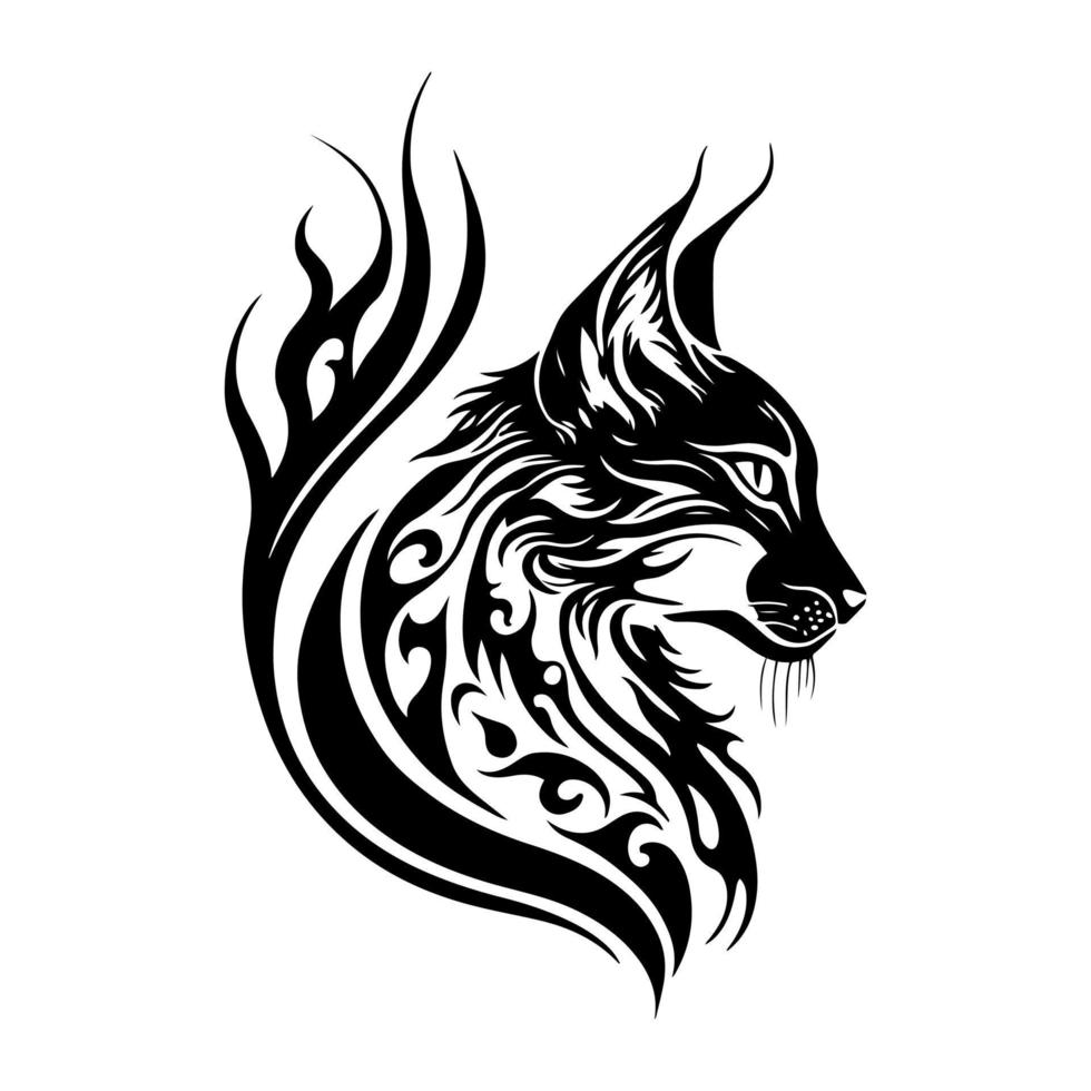 Majestic lynx tattoo design in tribal style. Monochrome vector illustration isolated on white background. Ideal for body art, apparel, and accessories designs.