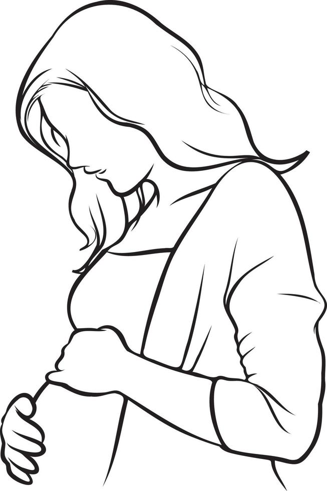 Pregnant Woman Line Drawing. vector