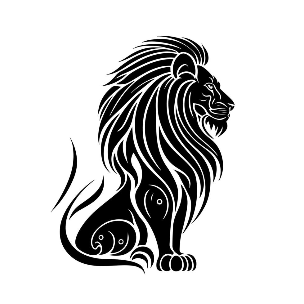 majestuoso león sentado en posterior piernas. vector ilustración en blanco antecedentes. Perfecto para tatuajes, emblemas, logotipos, carteles, y diseños presentando fuerza y coraje.