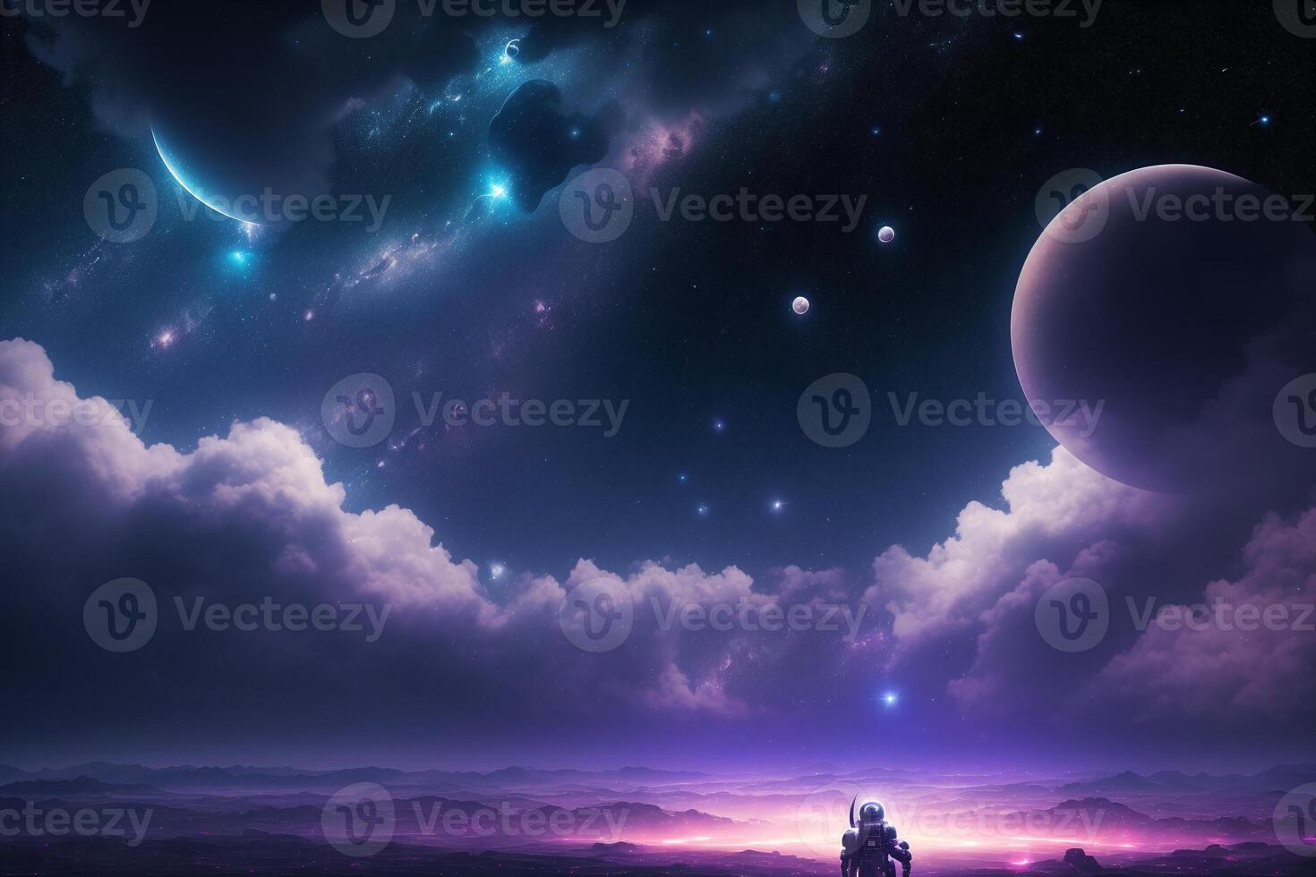 Abstract space wallpaper. Planet and stars. Digital art, Fantasy art, photo