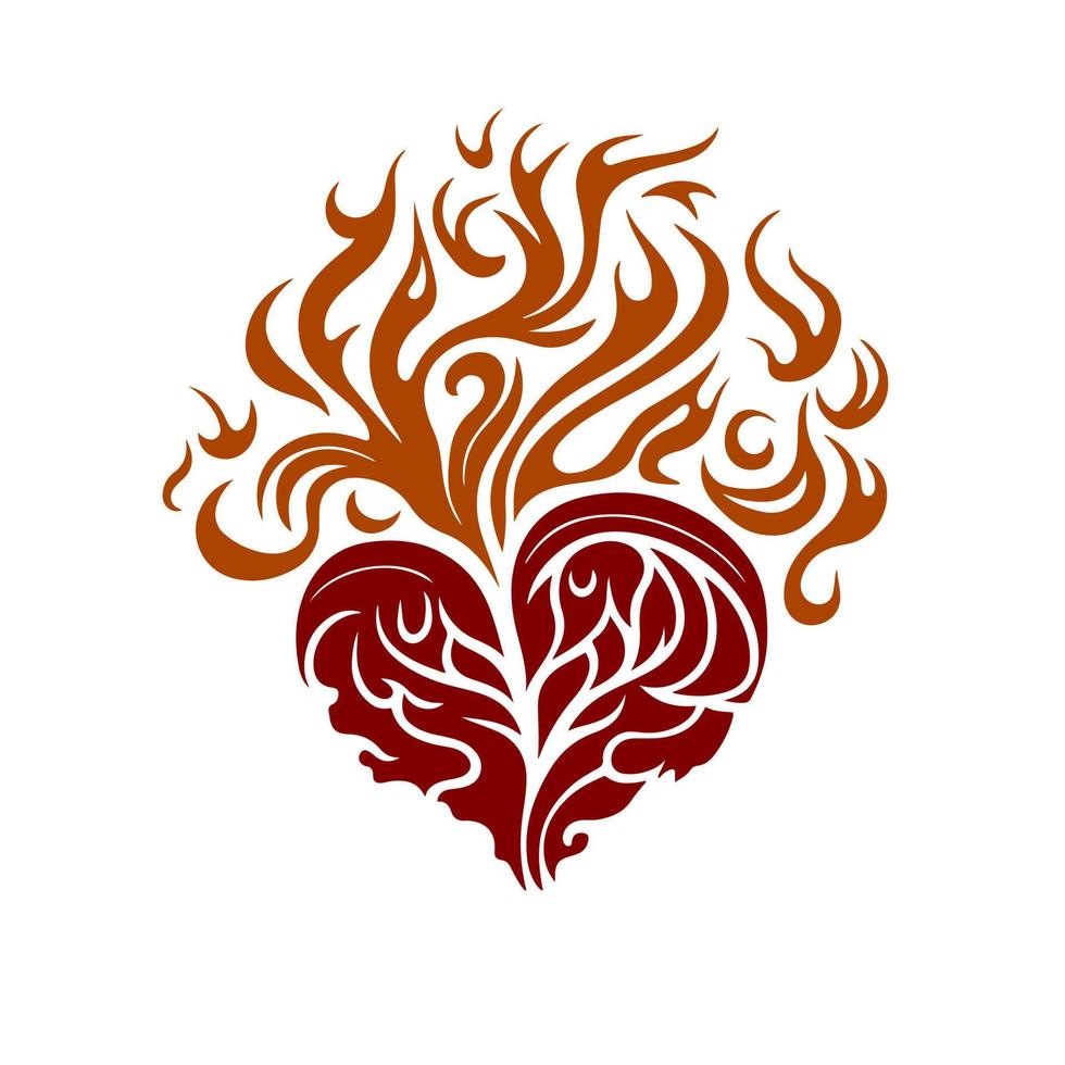 Fiery tribal heart vector illustration on white background. Perfect for tattoo, t-shirt print, and other artistic designs that need a bold, passionate element.
