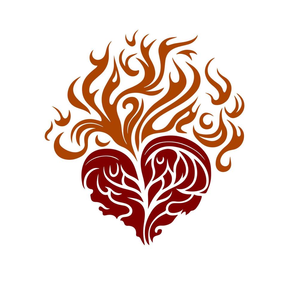 Fiery tribal heart vector illustration on white background. Perfect for tattoo, t-shirt print, and other artistic designs that need a bold, passionate element.