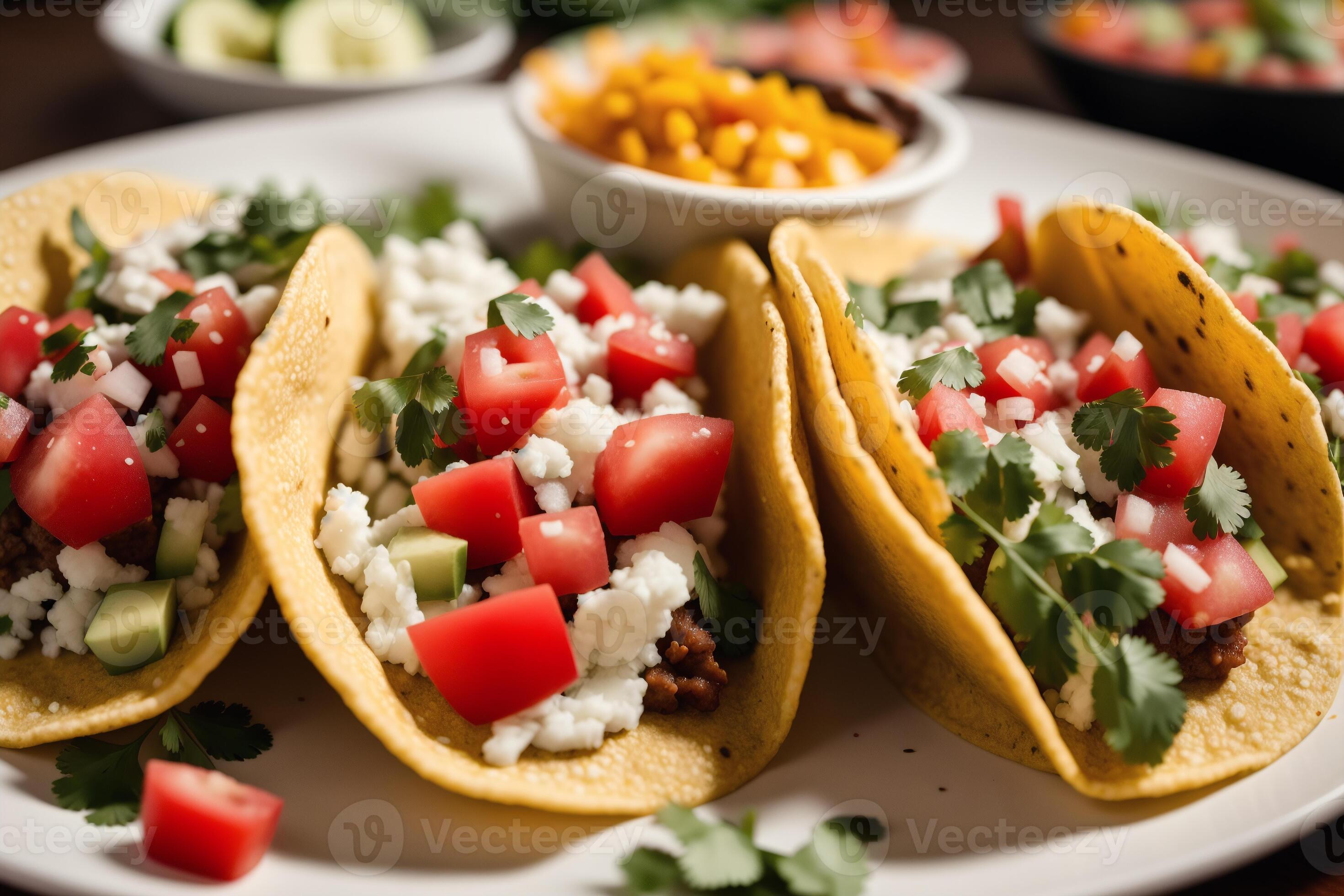 Traditional mexican tacos with beef, tomato, onion and salsa. Mexican ...