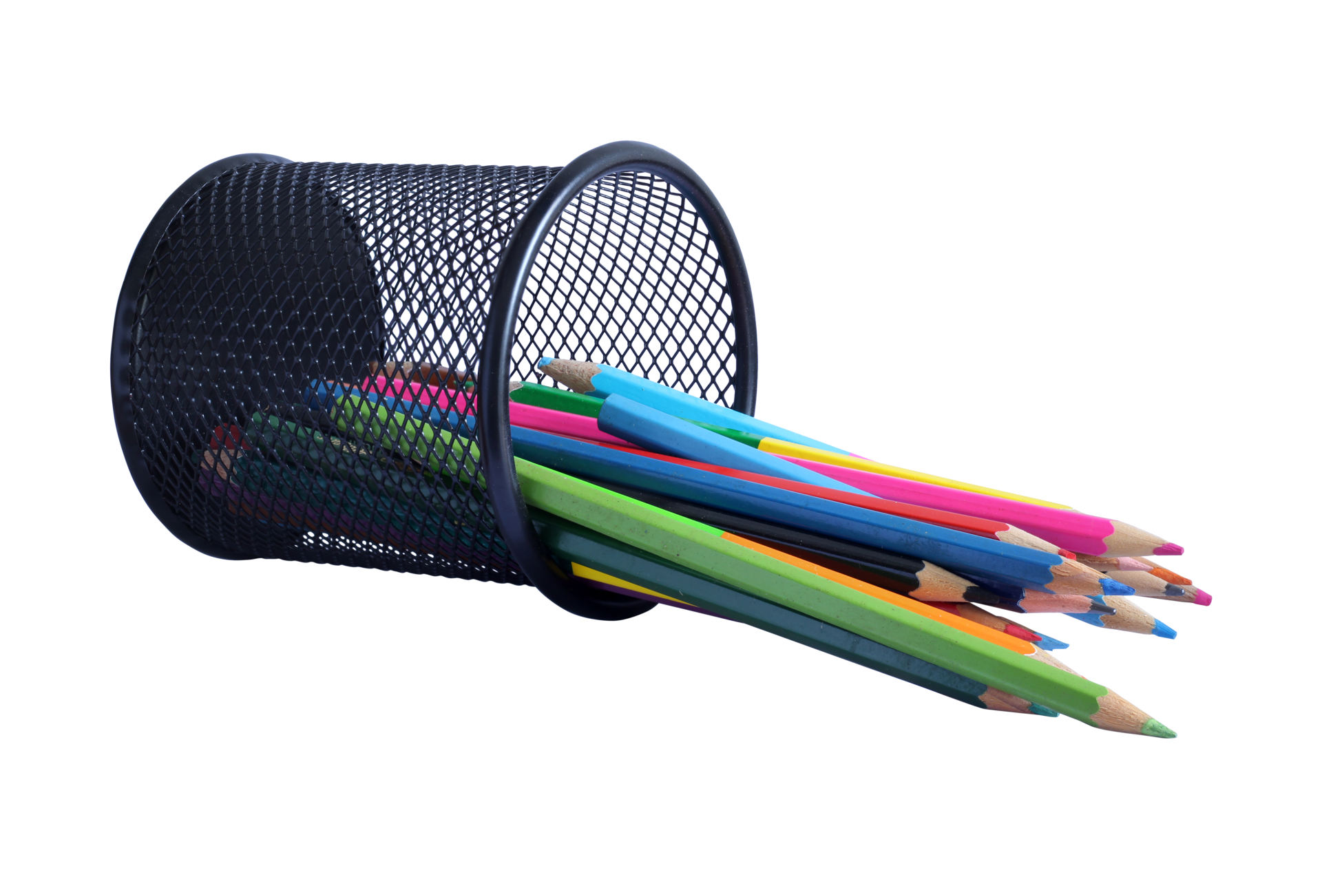Black Iron Box With Colored Pencils Isolated On A Transparent black-iron-box-with-colored-pencils-isolated-on-a-transparent