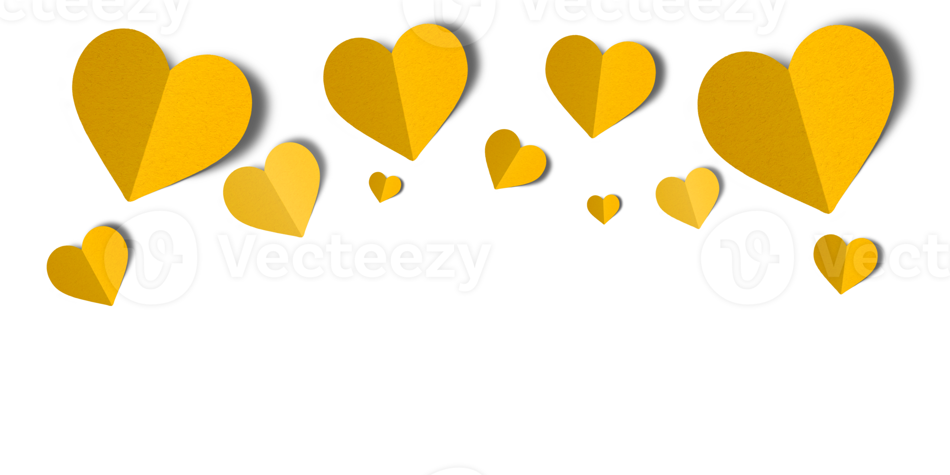 Yellow paper hearts isolated on transparent background. Valentine's day. png