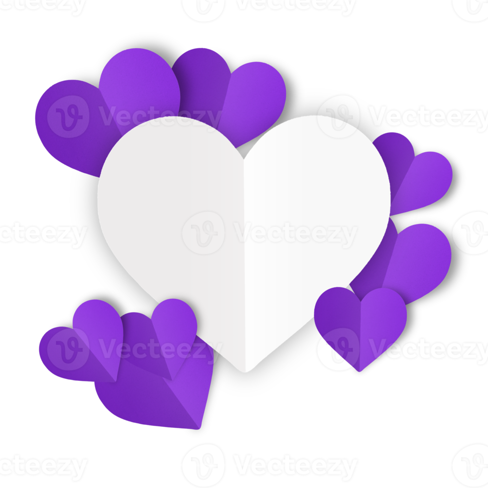 Purple paper hearts isolated on transparent background. Valentine's day. png