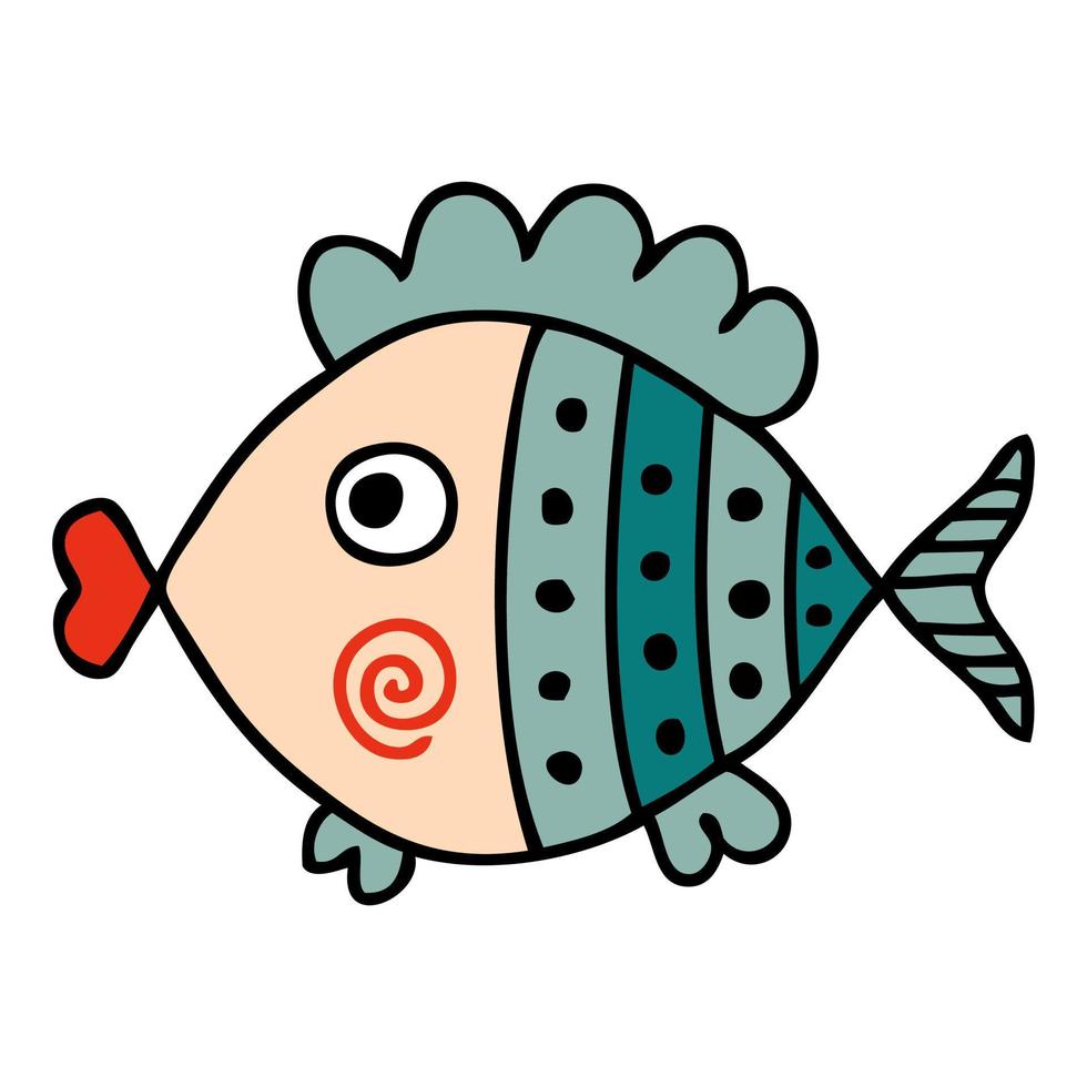 Hand drawn chibi fish in doodle style. Perfect for tee, stickers, poster, card. vector