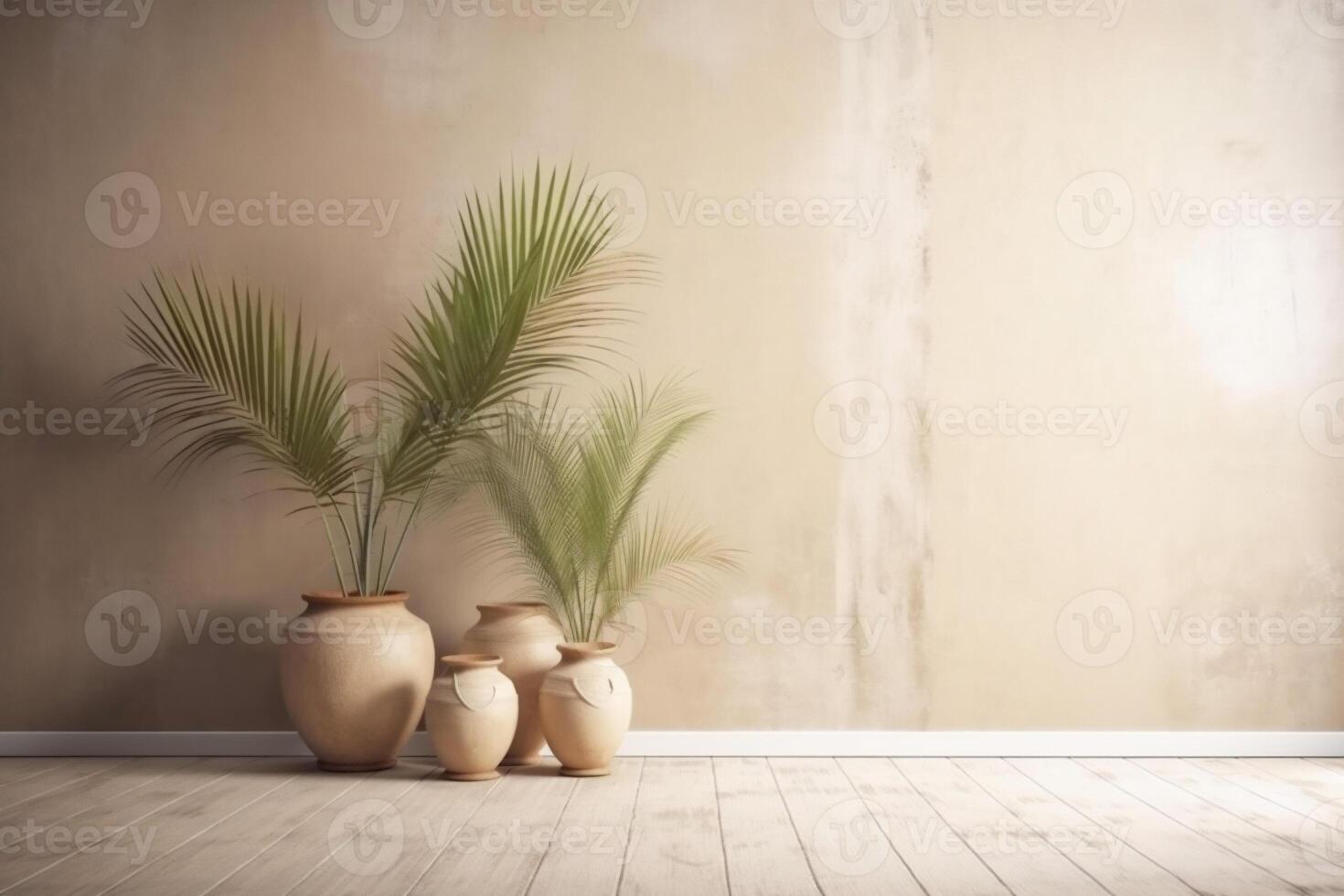 indoor view with pot and palm leaves photo