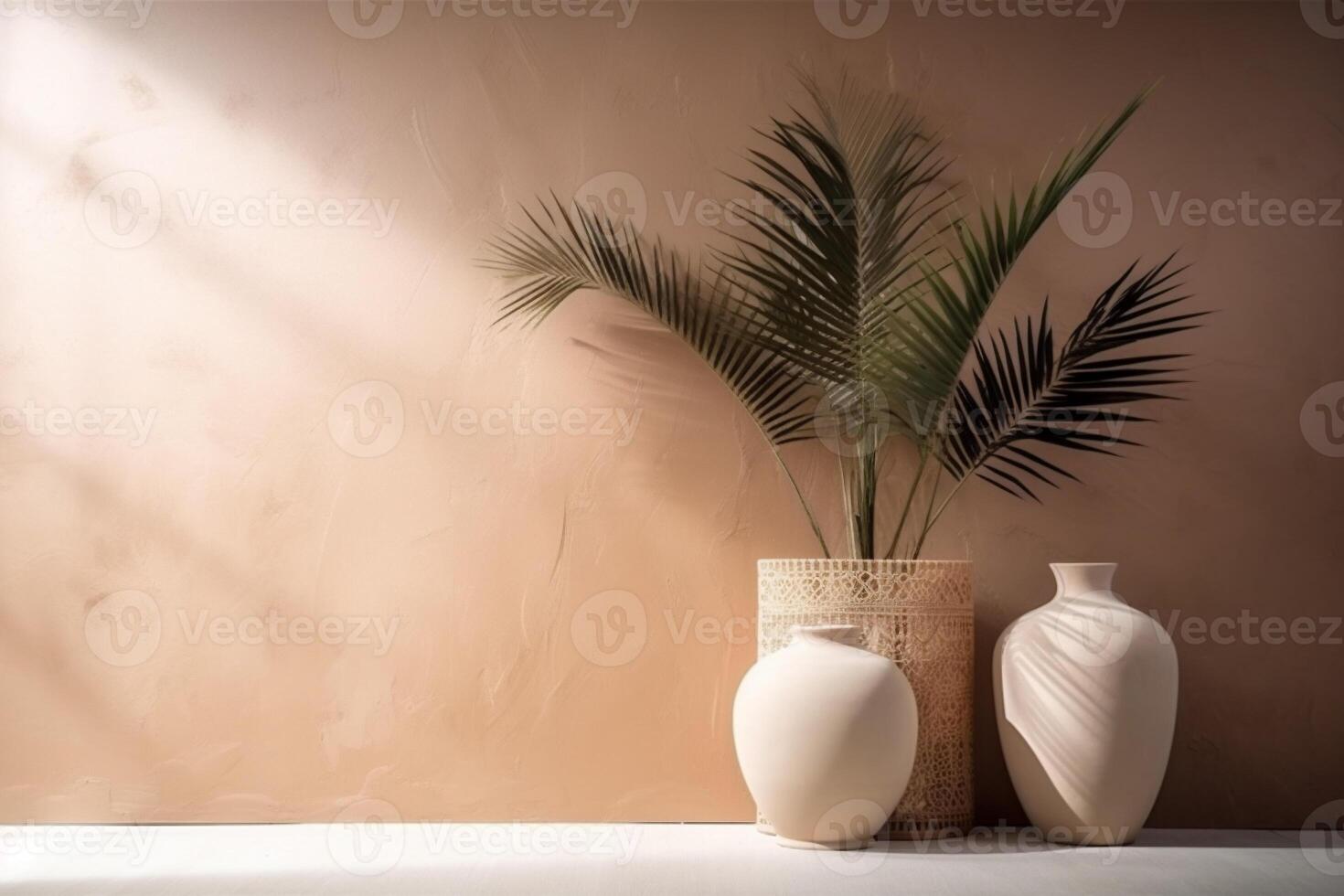 indoor view with pot and palm leaves photo