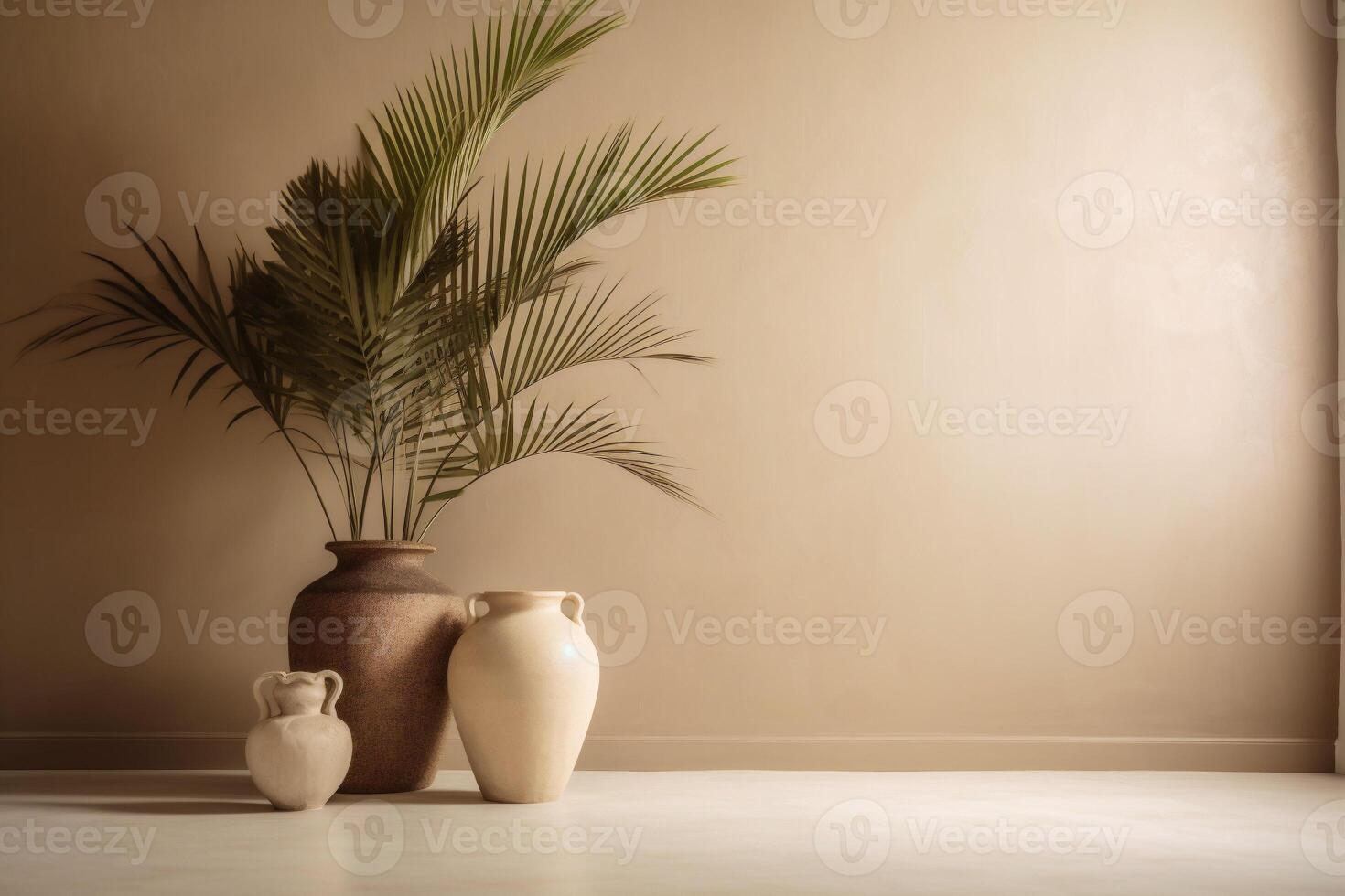 indoor view with pot and palm leaves photo