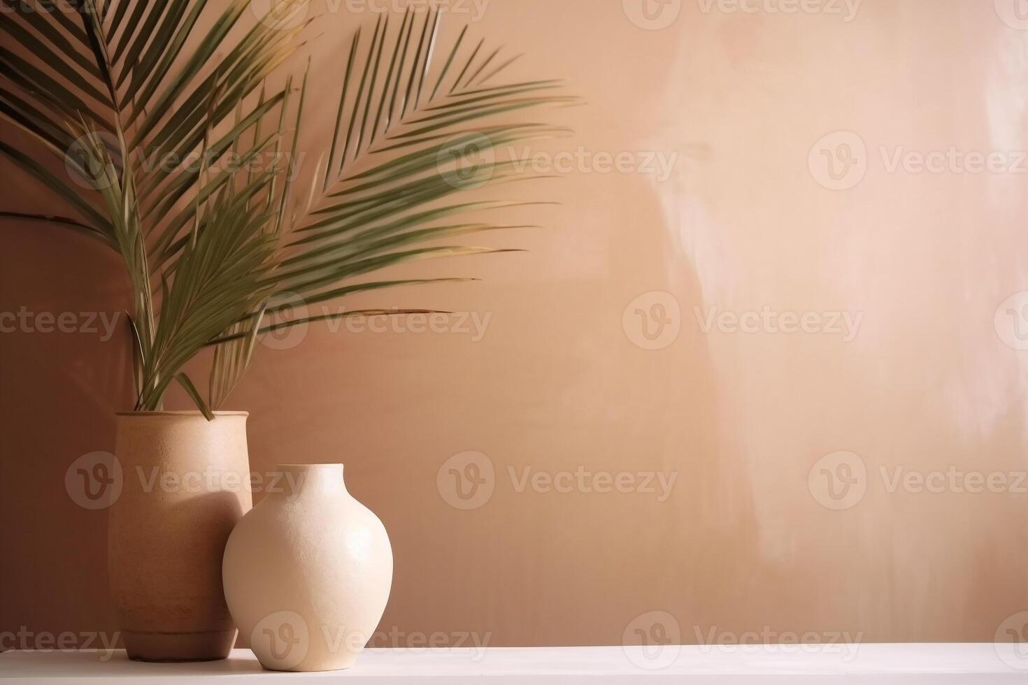 indoor view with pot and palm leaves photo