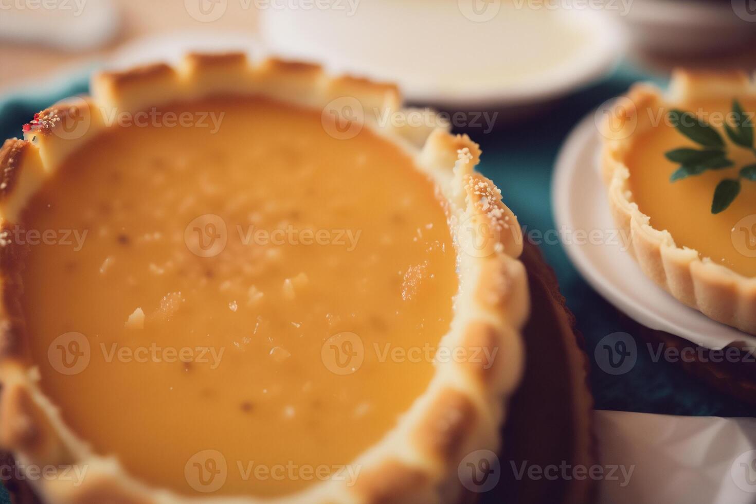 Delicious homemade tartlets on table, closeup. Delicious dessert. close up of a fresh baked apple tart. photo