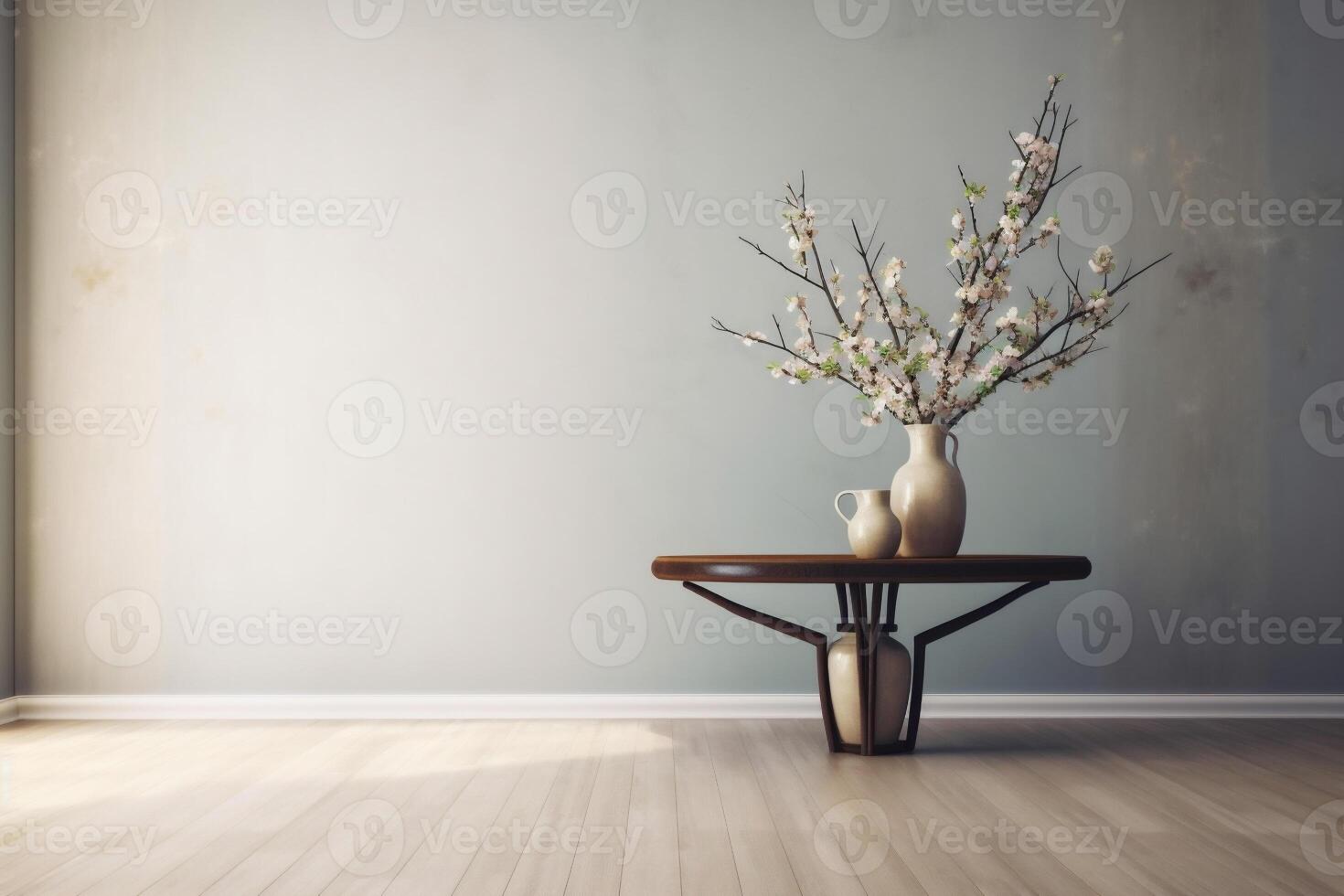 indoor view with pot, leaves and furniture in asian style photo