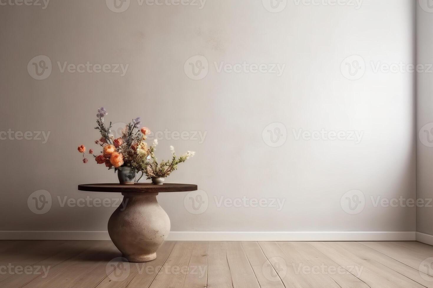 indoor view with pot, leaves and furniture in asian style photo