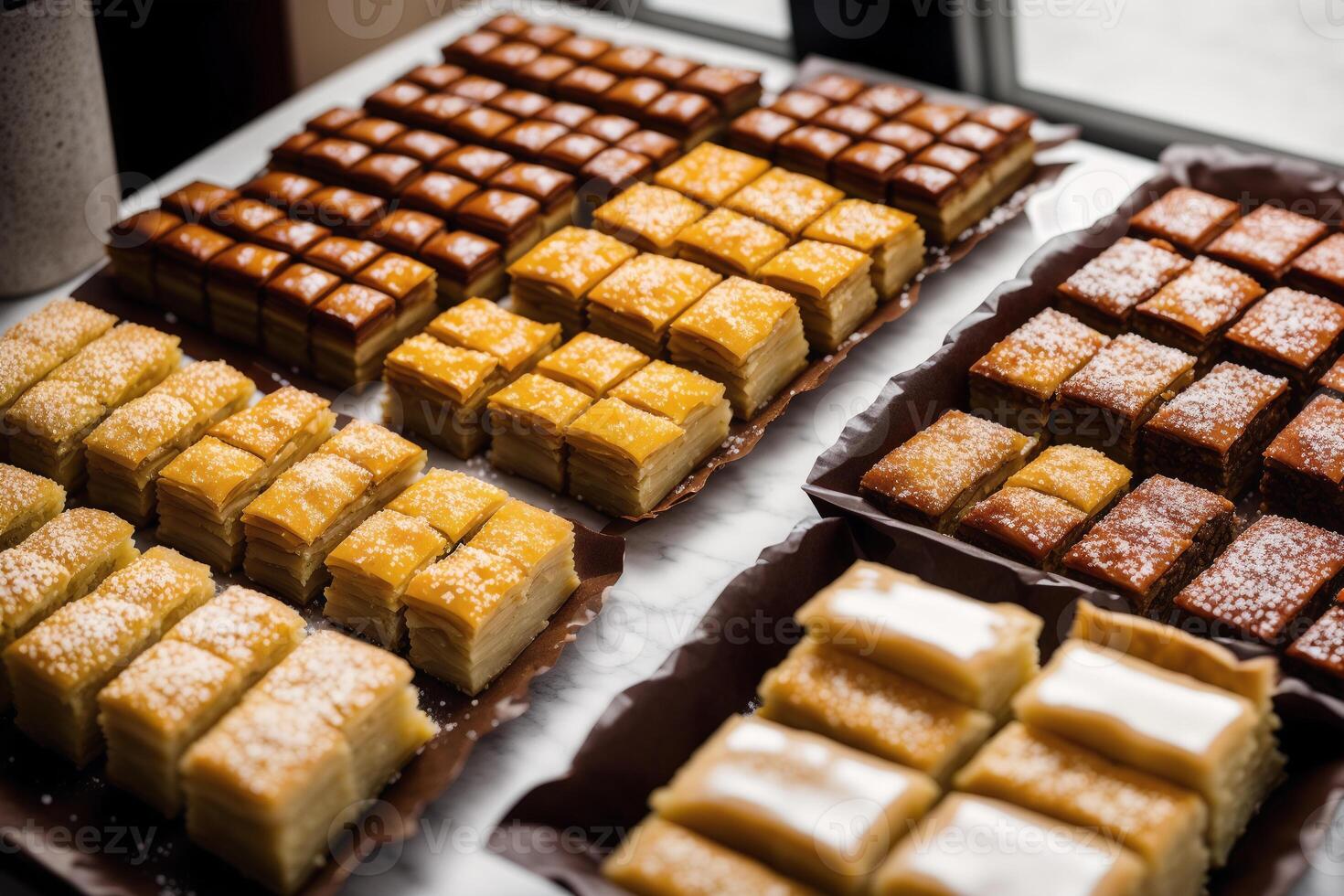Traditional turkish dessert baklava with cashew, walnuts. Homemade baklava with nuts and honey. photo