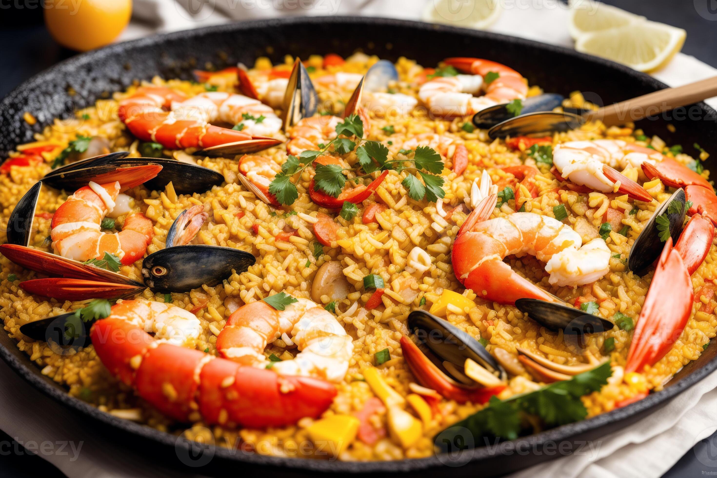 Paella Traditional Spanish Dish Made With Rice Chicken And Vegetables paella-traditional-spanish-dish-made-with-rice-chicken-and-vegetables