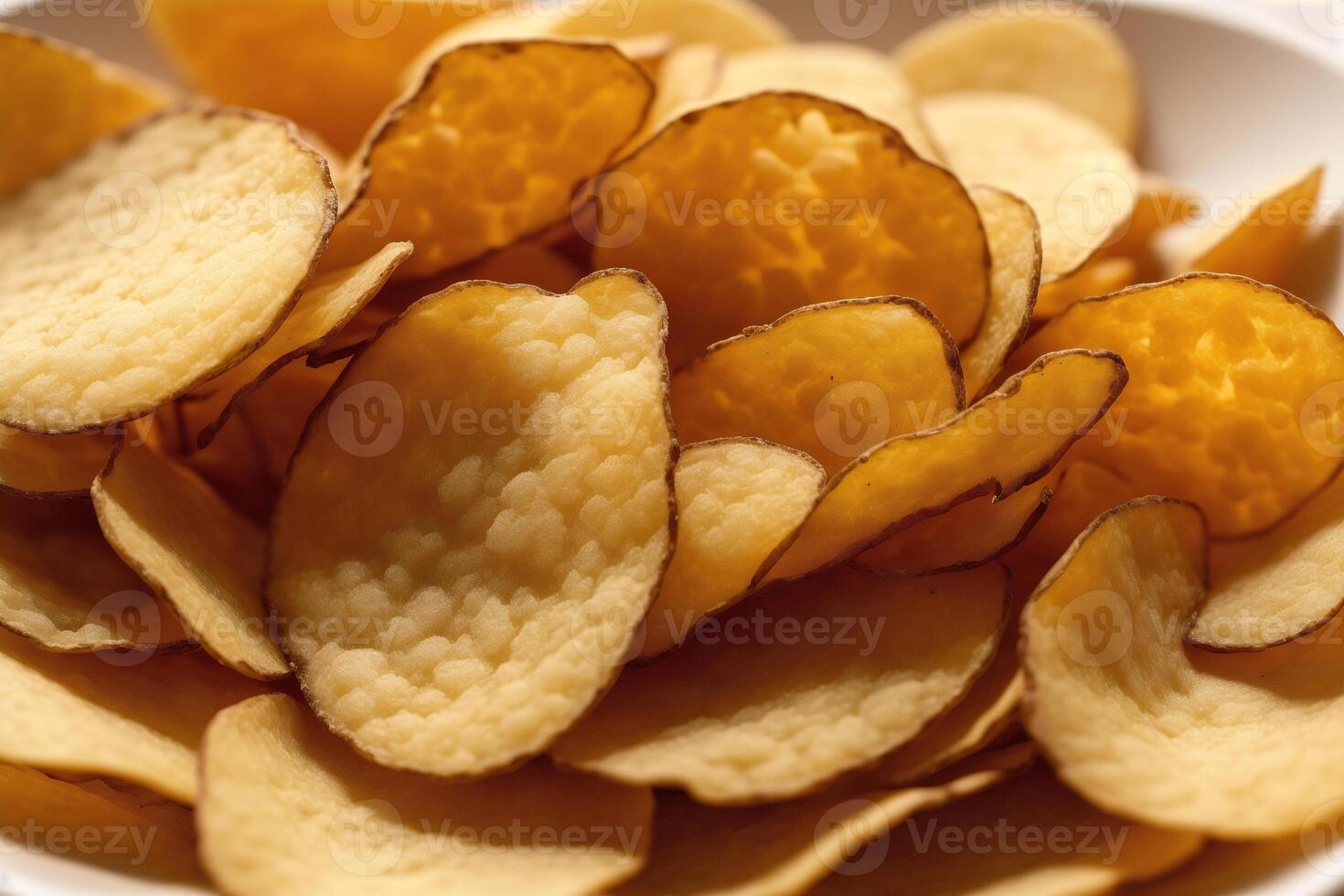 Potato chips in a bowl on a wooden background. photo