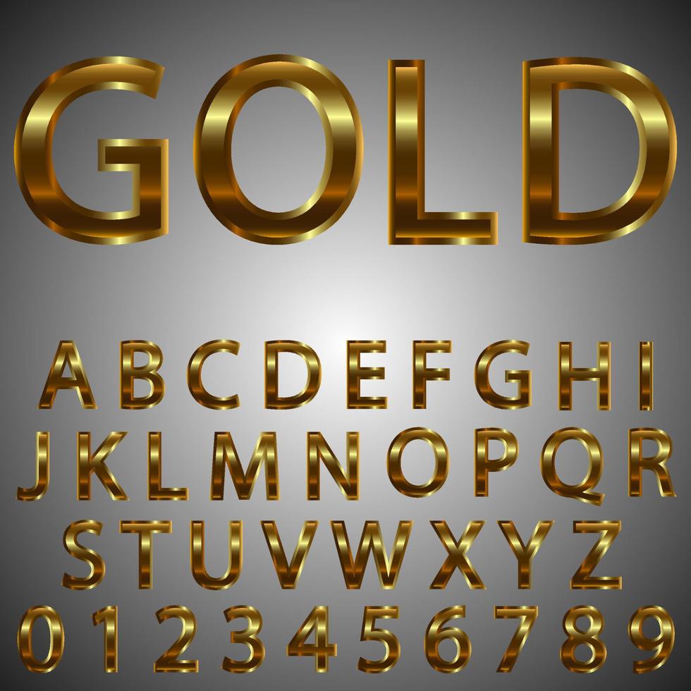 Metal gold effect letters and numbers. vector