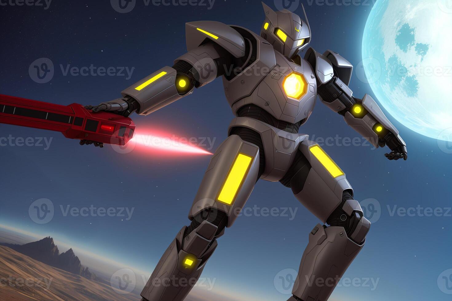 A robot, warior with armour and weapon.astronaut in space. Wars in space. Humanoid. Digital art, Fantasy art, Anime, photo
