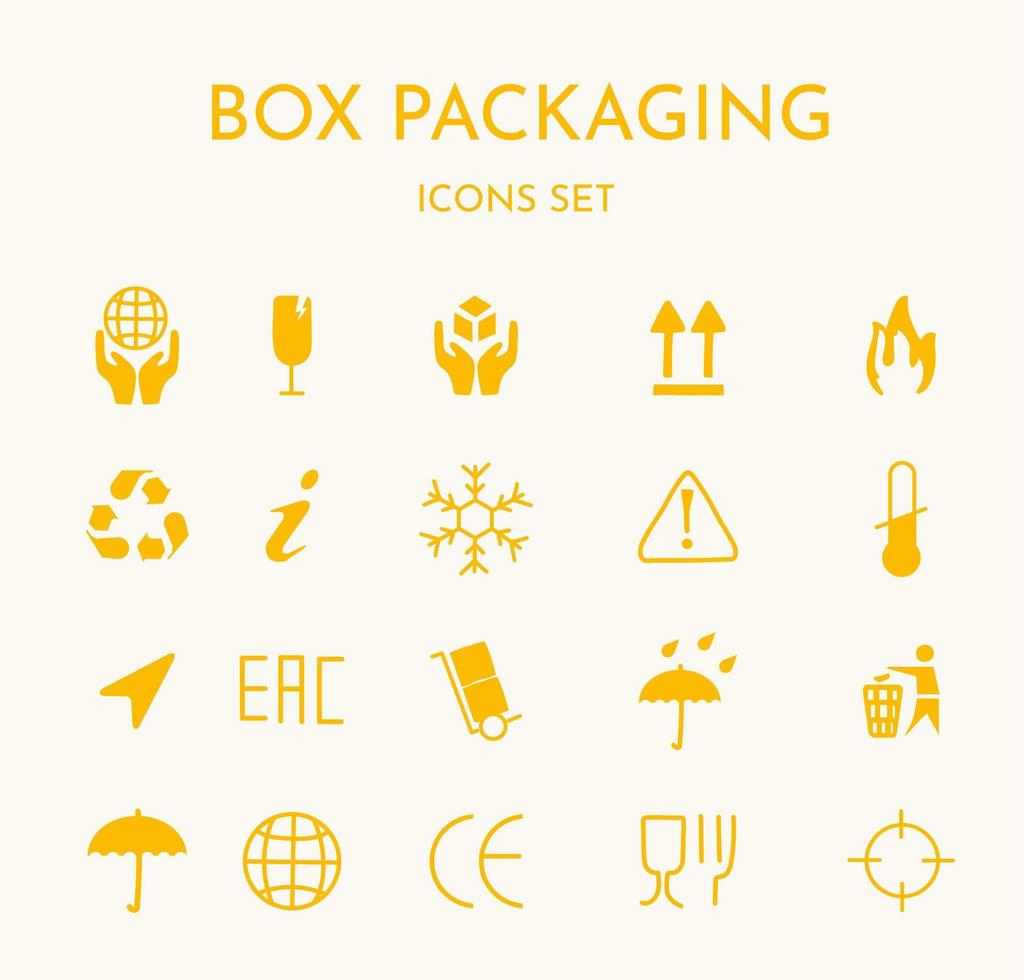 Fragile signs set for cardboard box packaging icons vector