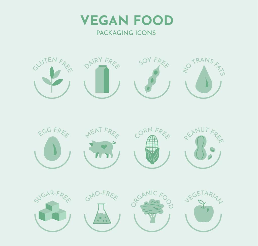 vegano comida alergeno icono conjunto vector